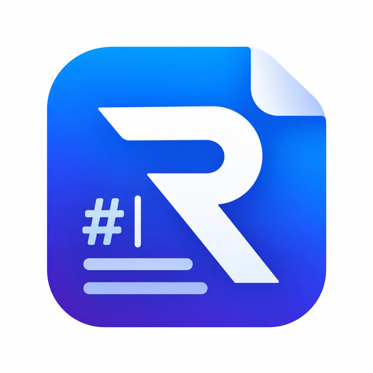 Blue and violet Rindavo Markdown document icon.
